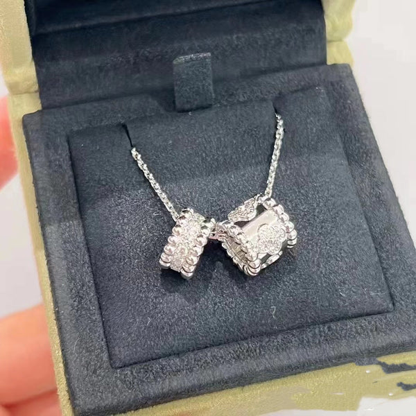 ˇMagic JewelryˇPERLEE DOUBLE PENDANT SILVER DIAMOND NECKLACE