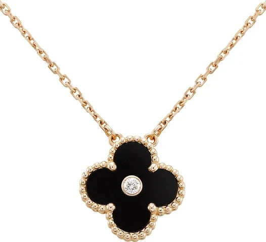 ˇMagic JewelryˇCLOVER 15MM DIAMOND ONYX NECKLACE