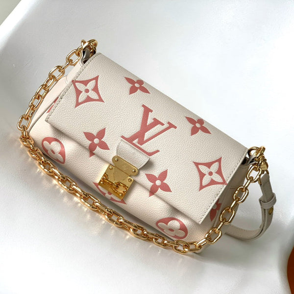 FAVORITE BAG 24 IN BEIGE MIX PINK MONOGRAM SOFT GRAINED COWHIDE