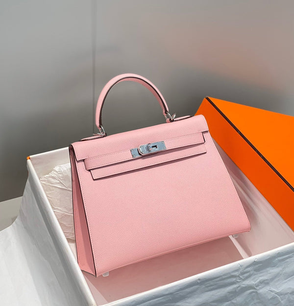 KELLY 28CM IN ROSE SAKURA SWIFT CALFSKIN SILVER HARDWARE