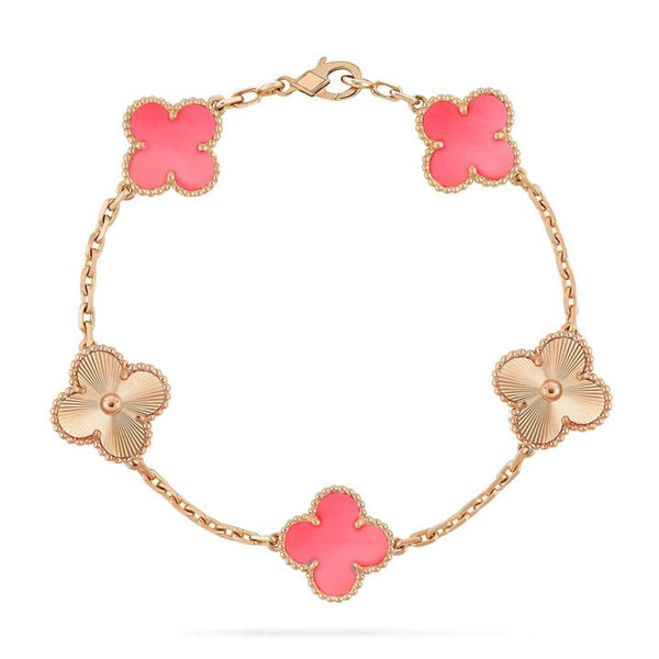 ˇMagic JewelryˇCLOVER BRACELET 5 MOTIF PINK AND ROSE GOLD