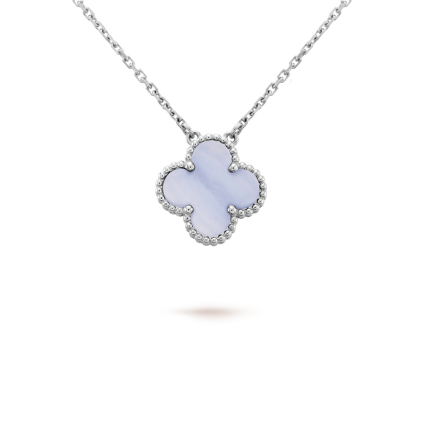 ˇMagic JewelryˇCLOVER 15MM BLUE CHALCEDONY NECKLACE SILVER