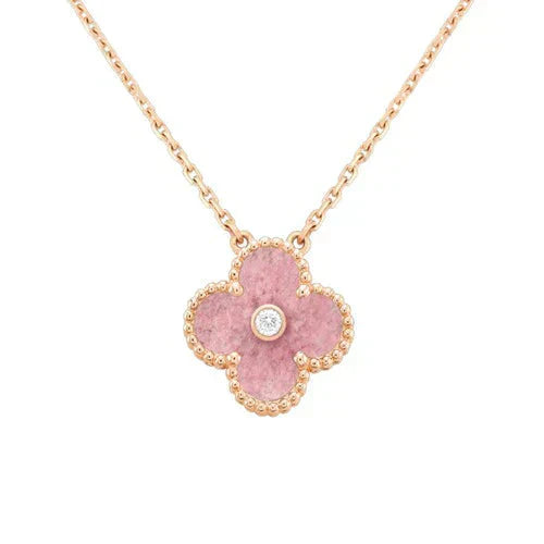 ˇMagic JewelryˇCLOVER 15MM DIAMOND RHODONITE NECKLACE