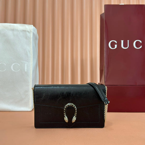 GUCCI 25S DIONYSUS WALLET ON CHAIN 20 IN BLACK GLOSSY CALFSKIN