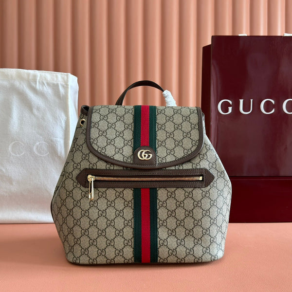 GG 25S OPHIDIA MEDIUM BACKPACK 30 IN BEIGE AND EBONY CALFSKIN