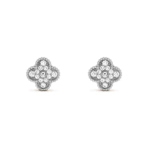 ˇMagic JewelryˇCLOVER 1 MOTIFS DIAMOND STUD EARRINGS SILVER