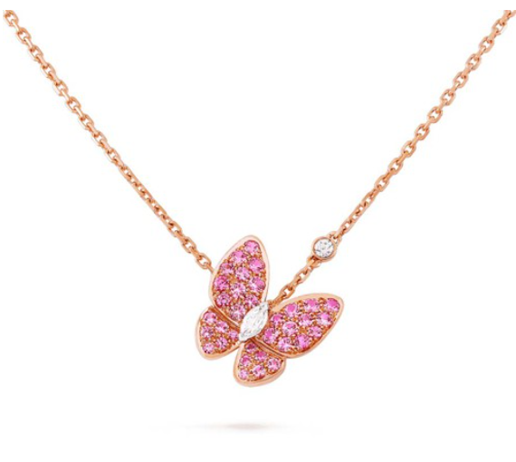 ˇMagic JewelryˇBUTTERFLY RED DIAMOND ROSE GOLD NECKLACE